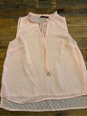 Collection B Light Pink Sleeveless Swiss Dot Tie-Neck Top